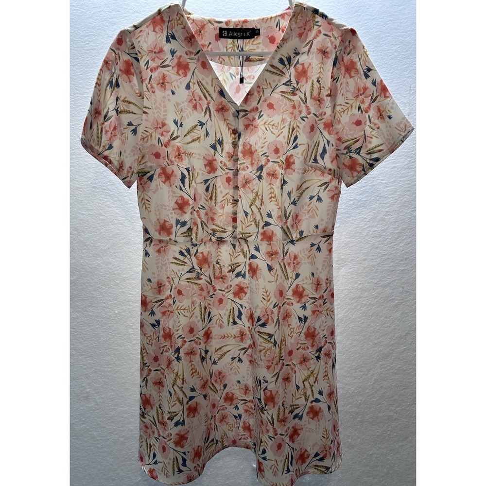 Allegra K Women's Size S Floral Print V Neck Dress